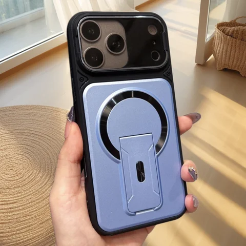Luxury Folding Two Stand Lens Protector Phone Case For IPhone17 Air 16 15 14 Plus 13 12 11 18 Pro Max For Magsafe Magnetic Cover