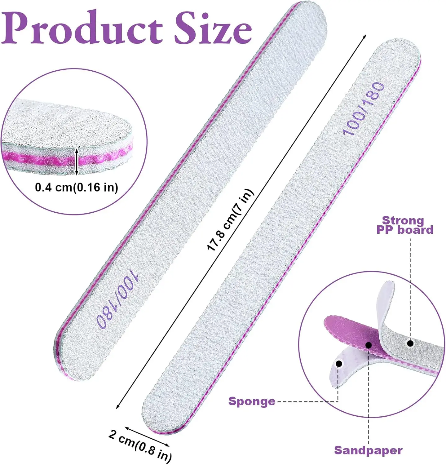 Limes à ongles réutilisables pour acrylique, outils de manucure professionnels, grain 100/180, double face, planches émeri, N64, 10 pièces