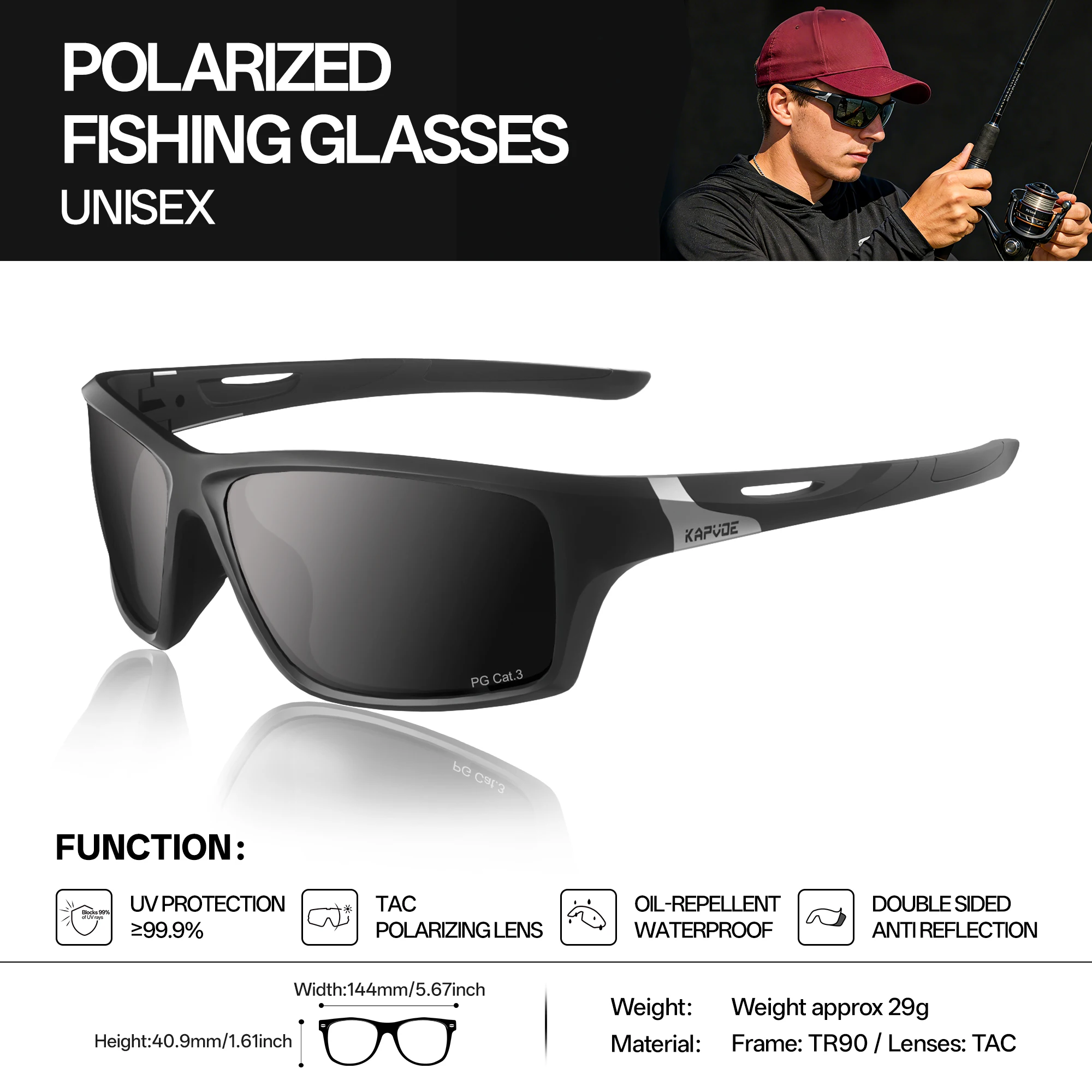 KAPVOE Outdoor Polarisierte Sonnenbrille für Angeln, Strand, Rennrad, UV400 MTB-Sonnenbrille, Fahrrad-Sportbrille, Wanderbrille