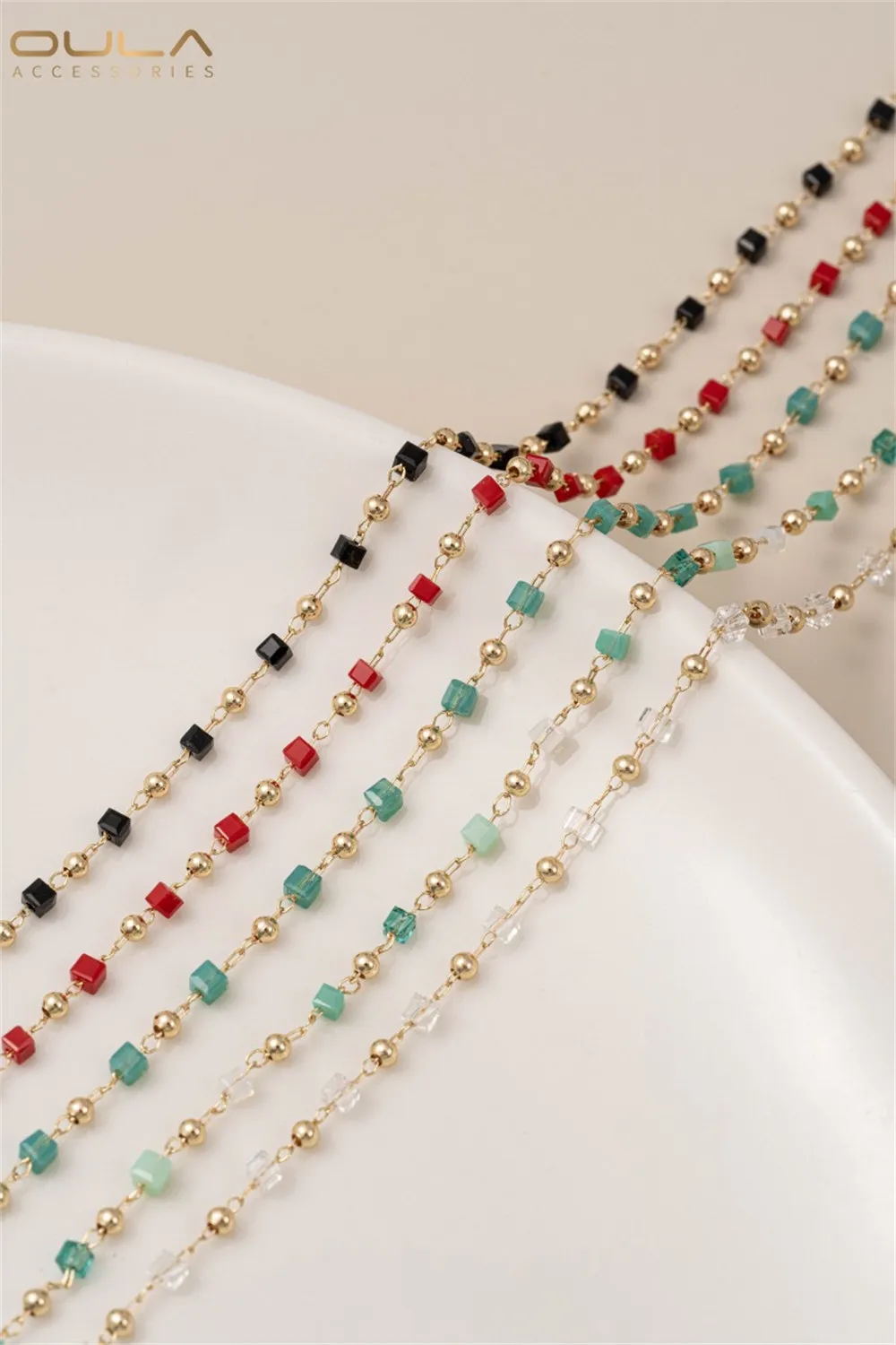 

14K Gold-plated Handcrafted Chain Crystal Square Beads Colored Zircon Chain Diy Bracelet Necklace Jewelry Loose Chain Material