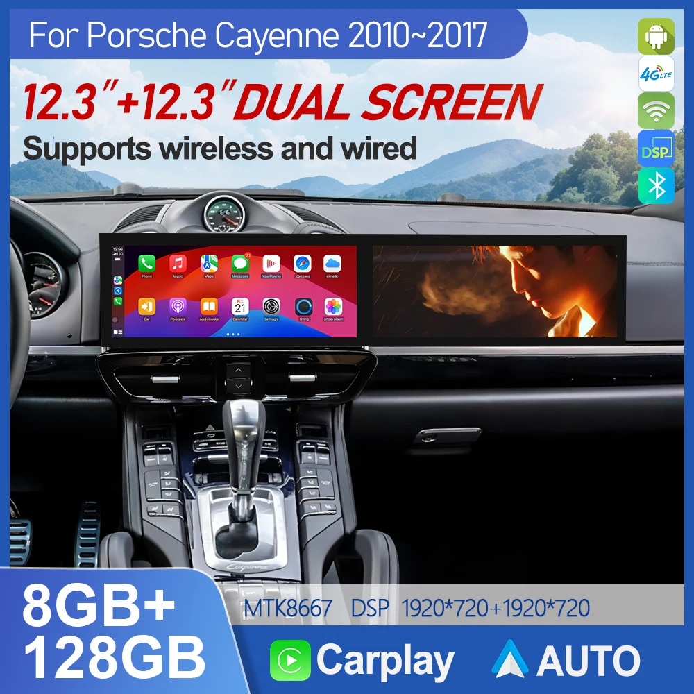 Cayenne Dual Scre Android 13 Screen For Porsche Cayenne 2010-2017 Car Radio Player Multimedia Stereo Navigation DSP GPS Carplay