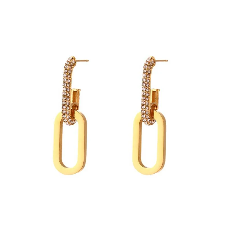 Retro Zirconia Decor Chain Design Drop Earrings Gold Silver Color Geometric Irregular Round Earrings for Women Girls Jewelry