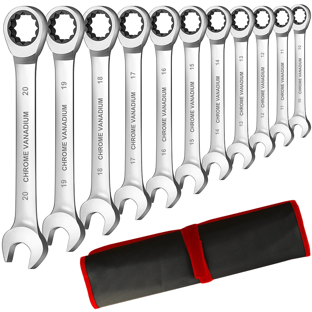 1set 6mm-22mm Reversible Combination Stubby Single Wrench Stubby Combination 72 Tooth Ratchet Socket Spanner Nut Repair Tools