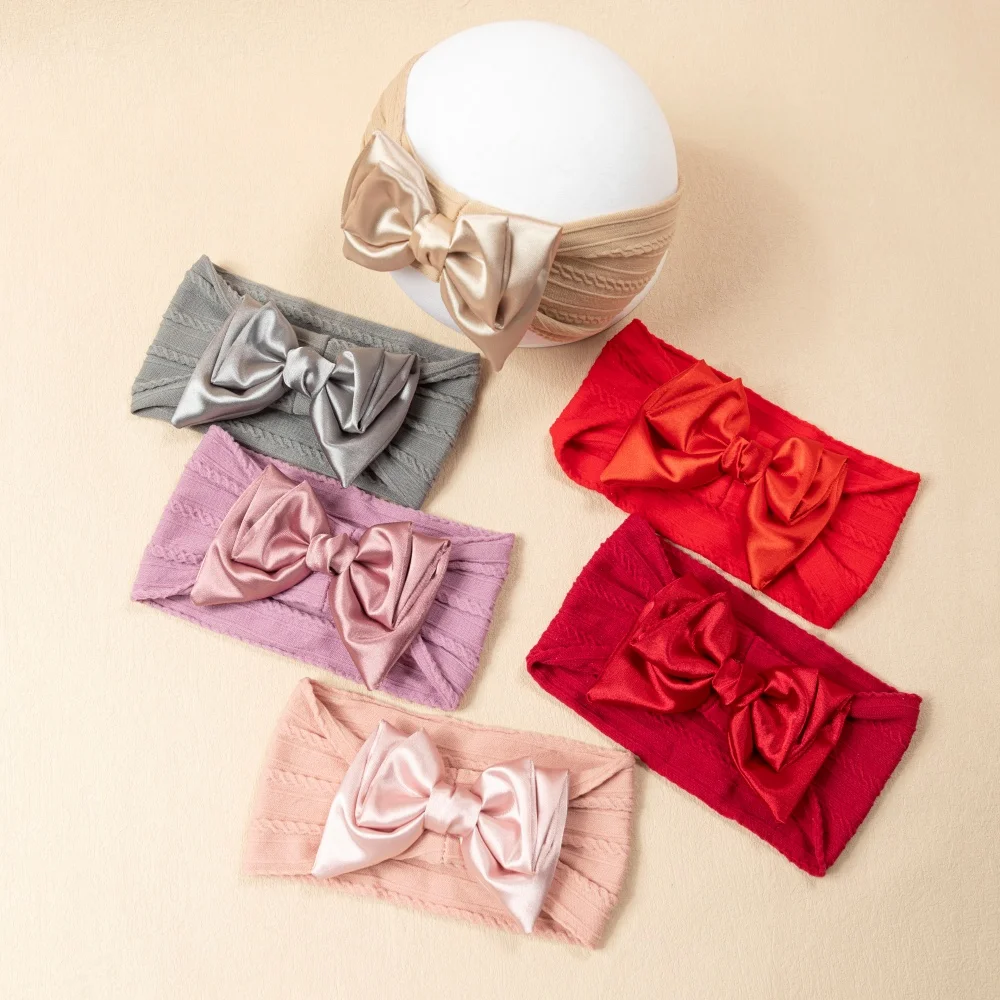 

Baby Nylon Bow Headband Suitable Newborn Girl Solid Colo Handmade Headband Elastic Hairband Toddler Hair Accessories