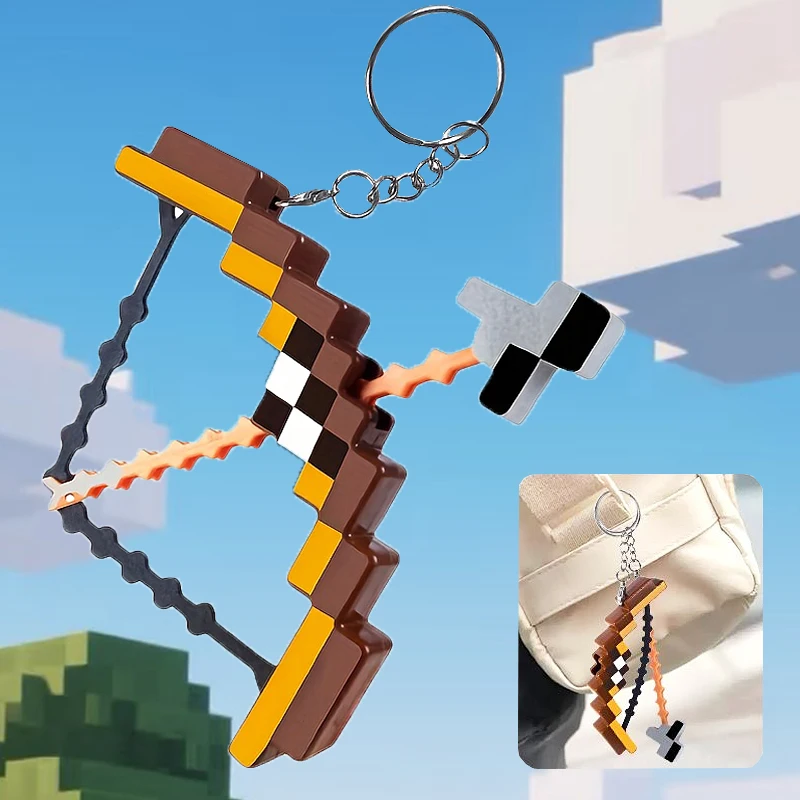 Pixel Crossbow Keychain Pixelated Model Pendant, Backpack Charm Key Ring Collectible Ornament Toy Gift for Kids & Game Fans