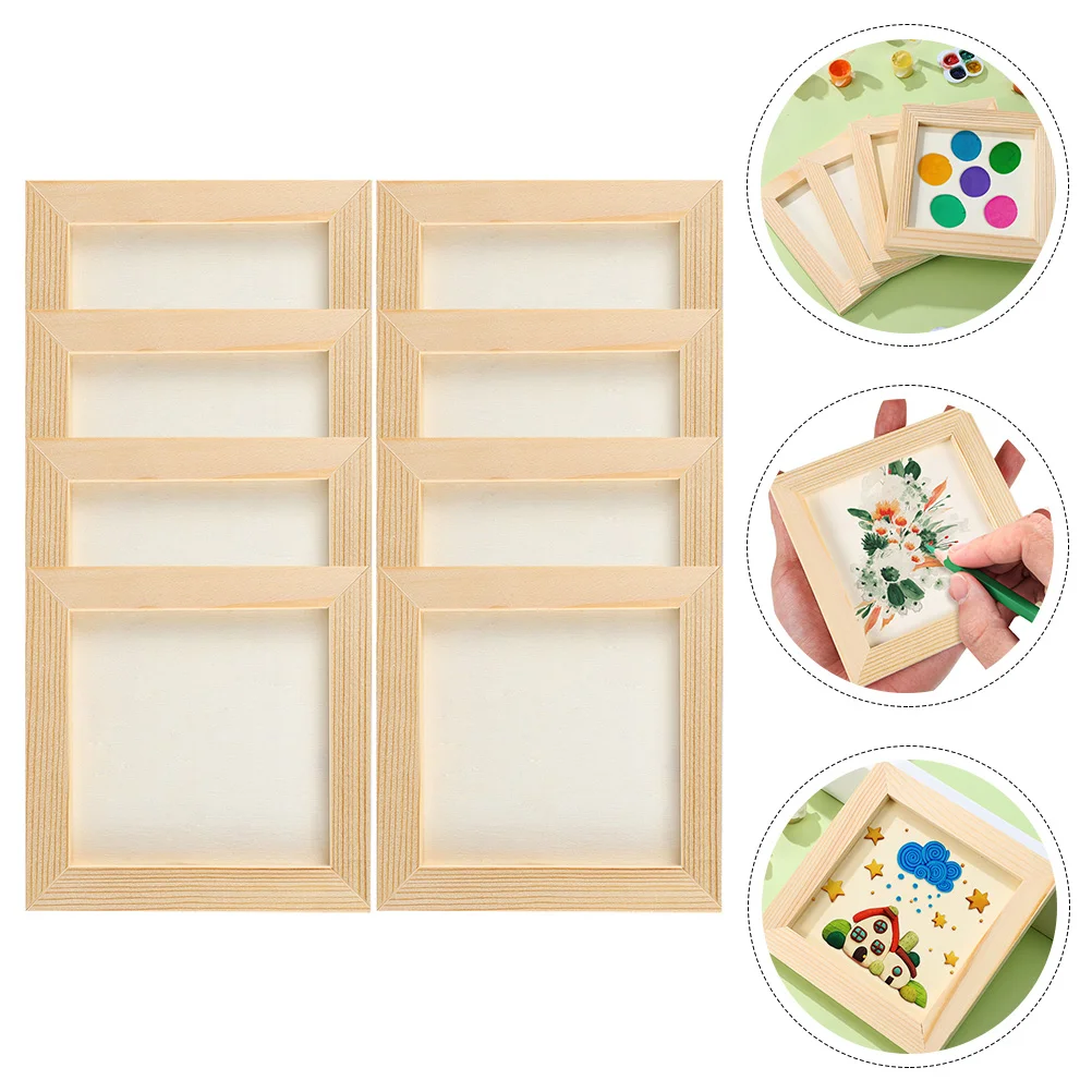 8 Pcs Square Clay Picture Frame Photo Child Kids Crafts Scale Wood Small Squarewooden Blank