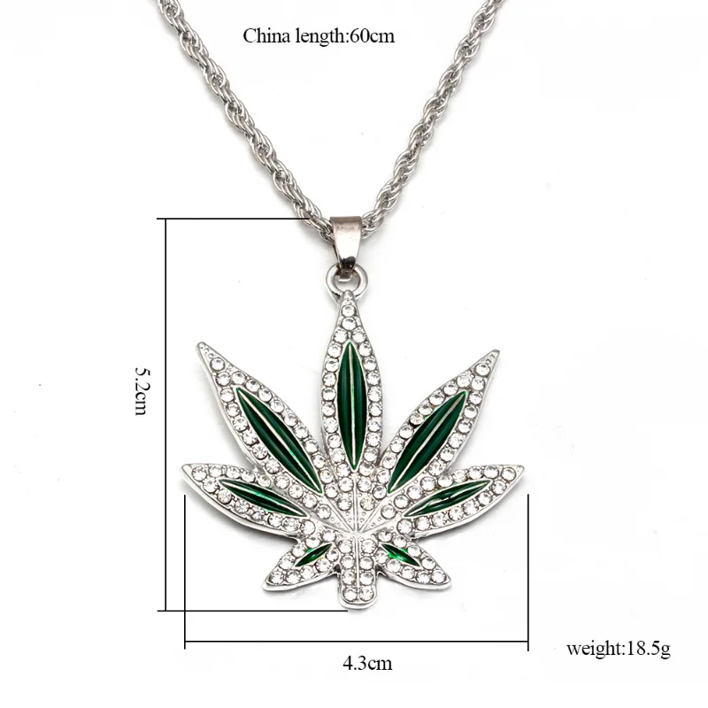 Rhinestone Weed Pendant Necklace Men Maple Leaf Necklaces Gold Color Chains for Boys Women Steampunk Jewelry Accessories Gift view 6