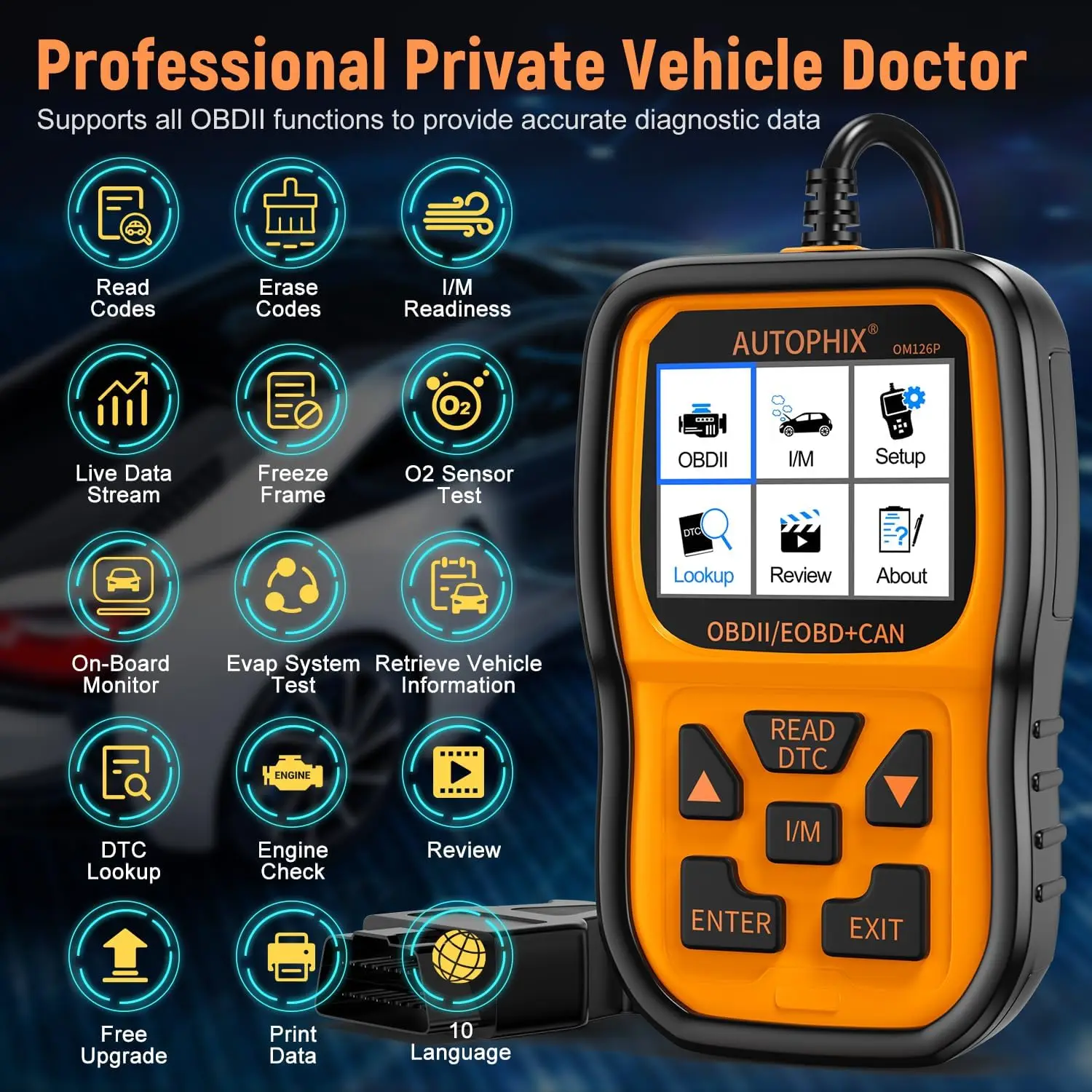 AUTOPHIX OM126P OBD2 Car Scanner Read/Erase Fault Code Check Engine Light Smog Test Auto Diagnostic Scan Tool for All OBDII Cars