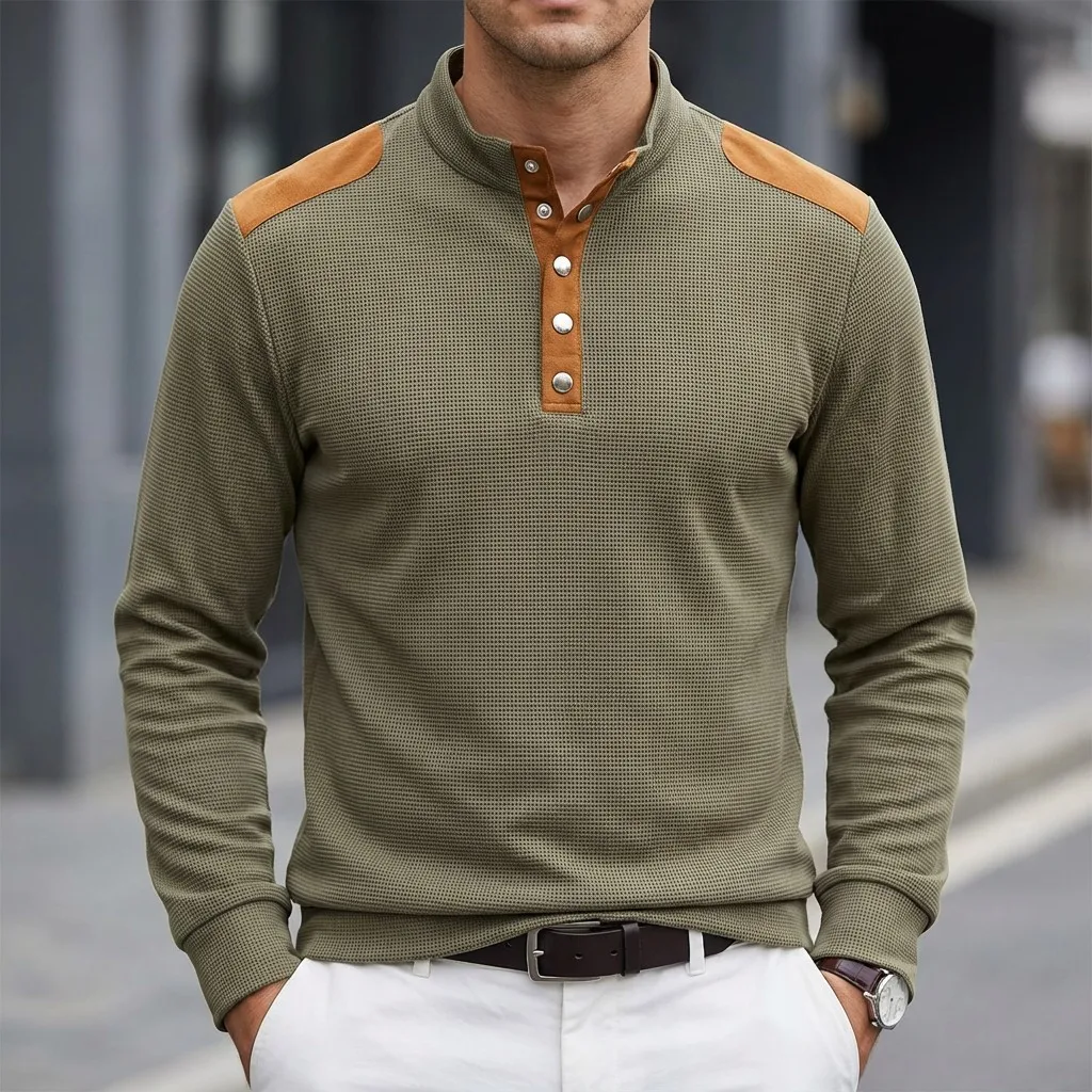 Spring and autumn solid color sports long-sleeved tops for men, fashionable and casual stand-up collar outdoor men's pullover