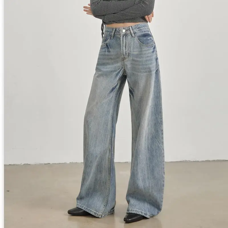 ZHISILAO جينز كلاسيكي أزرق واسع الساق للنساء عتيق غير رسمي فضفاض كامل الطول من قماش الدنيم ملابس الشارع الشهير 2025 #3