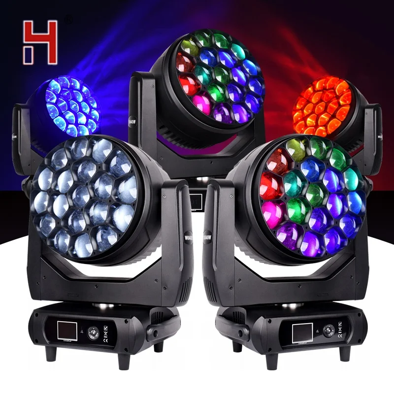 

HongYi Big Bees Eyes Moving Head 19x25W RGBW 4IN1 Pixel Control Сотовая линза Вращающаяся 99CH DMX Автоматическое охлаждение для сценического шоу