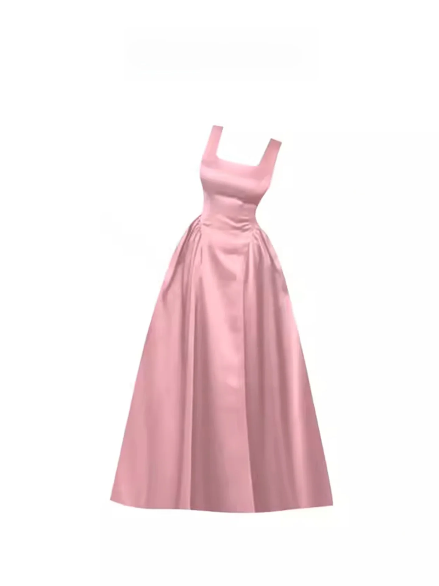 

HEZA Нежно-розовое атласное женское платье с завышенной талией для дня рождения, больших размеров, А-силуэт, длинная юбка, французский стиль