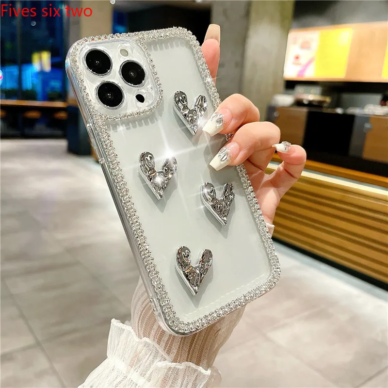 Luxury 3D Sliver Love Heart Soft Case For OPPO Realme 12 11 10 9 8 7 6 5 C67 C65 C63 C55 C53 C35 C30 C21 C3 C11 Transparent Case image 4
