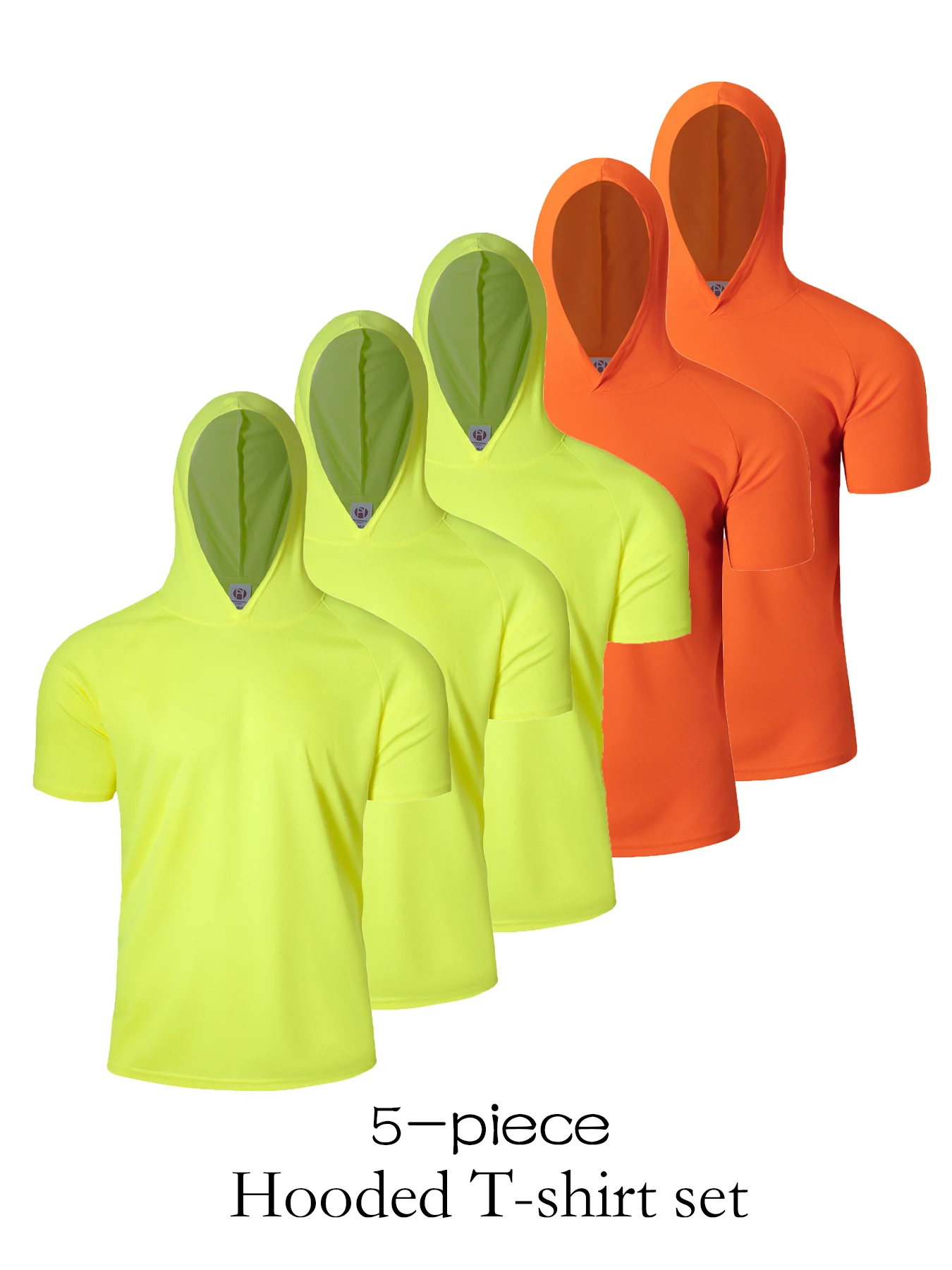 

5 Pack Safety Yellow T-Shirts for Men with Hoodie UPF 50+ Sun Protection Lightweight Quick Dry Athletic Hoodies Workout Shirts