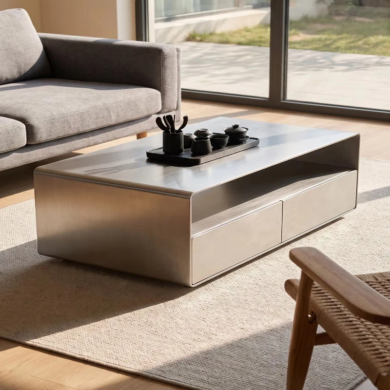 Removable living room stainless steel coffee table minimalist style rounded corner storage