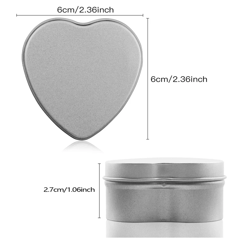 N85R-15 Pcss 심장 모양 금속 통 양초 항아리 양초 용기 양초 통 양초 만들기, 사탕을위한 빈 양초 항아리