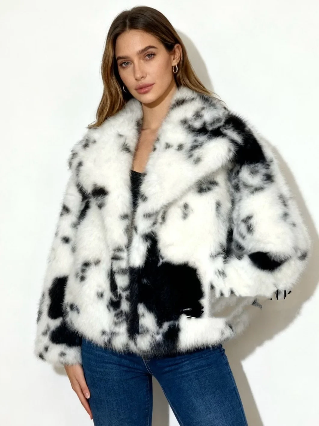 

New Winter Thiened Warm Cowhide Fur ort Coat Women's Large Collar Faionable Trendy Top Warm Polyester Fiber High Waist ...