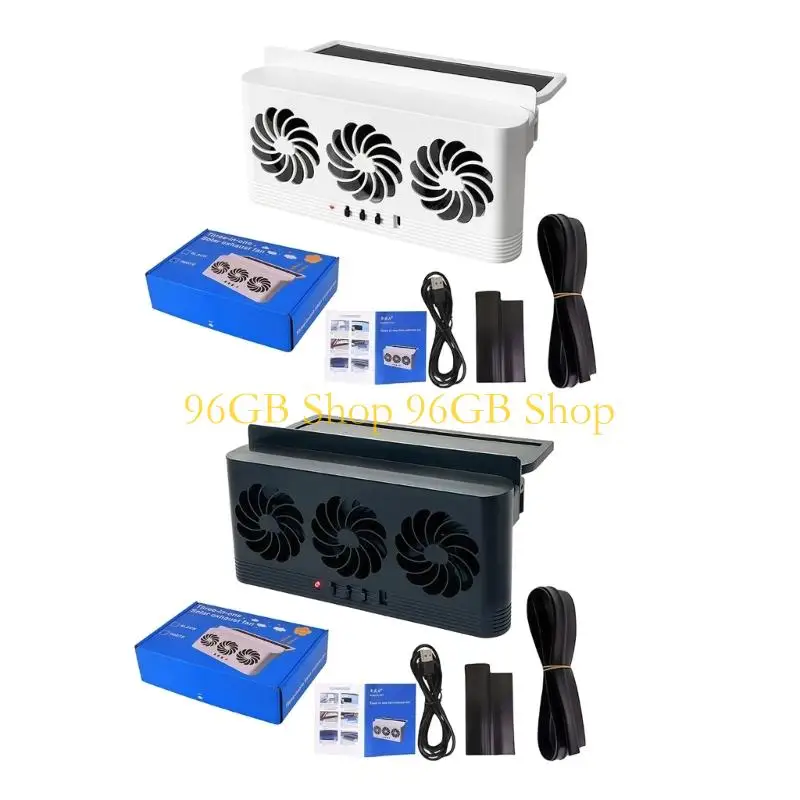 

96GB USB/Solar Car Cooling Fan Triple Ventilation Technology 180° Wide Car Radiator Cooling Fan Air Circulation