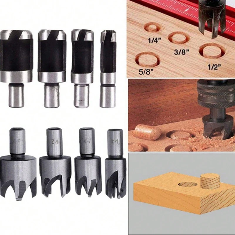 8 Pcs Carbon Steel Wood Plug Cutter Wood Plug Drill Woodworking Drill Bits Barrel Claw Type Round Wood Tenon Drill Bits