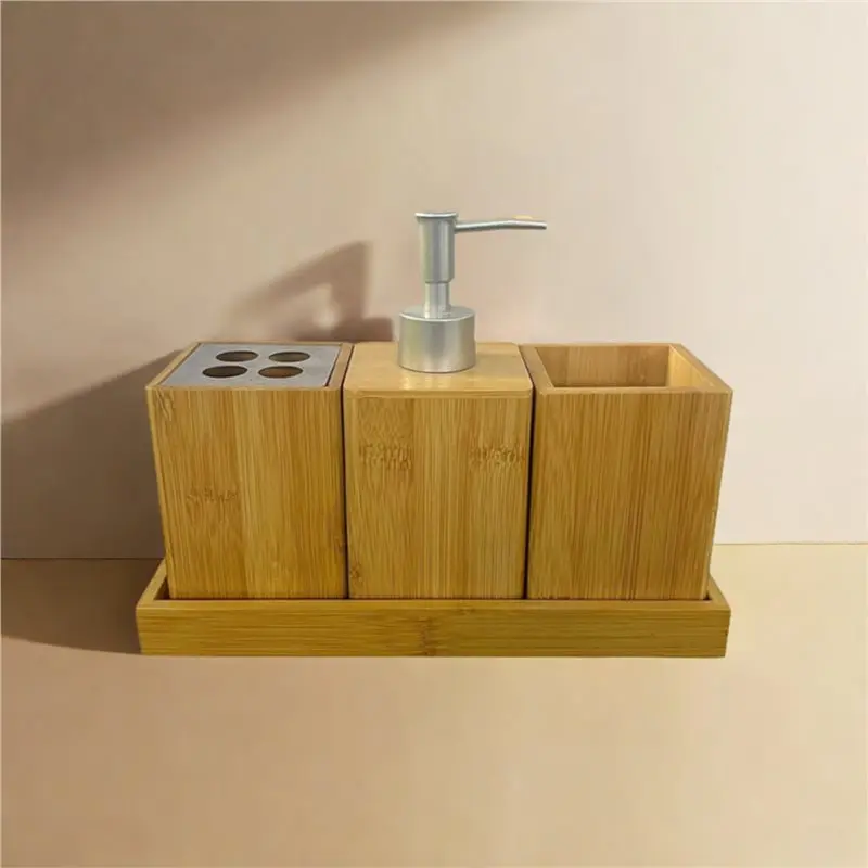 【صفقة فلاش】مجموعة صناديق تخزين حمام الخيزران المحمولة زجاجات محلول مضخة بسيطة فارغة سعة كبيرة حامل فرشاة الأسنان متعدد الاستخدام Wom #2