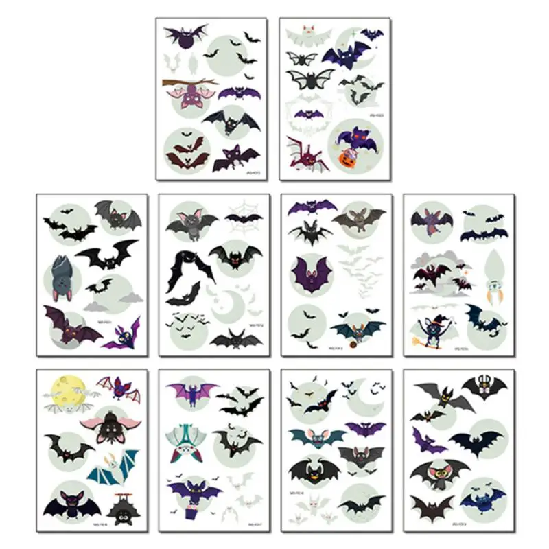 Luminous Full Of Fun 1g Party Supplies Must-have Temporary Bat Tattoos Funny Long-lasting 10 Options Halloween Decorations