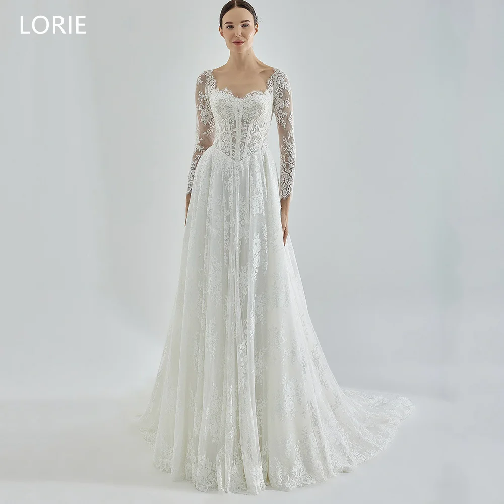 

LORIE Exquisite Lace Wedding Dresse Full Sleeves A-Line Bride Prom Gown Long Train Bridal Gowns Customized