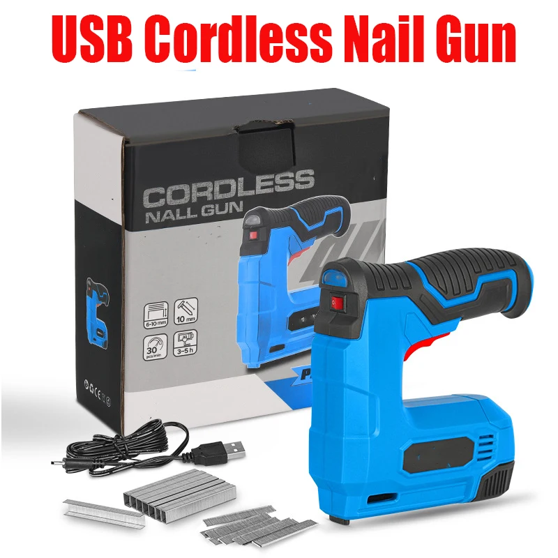 Electric Stapler Lithium-ion CordlessNail Gun Staple Gun Nailer Stapler Furniture DIY Tool Wood Frame Multitool Nail Stapler Gun