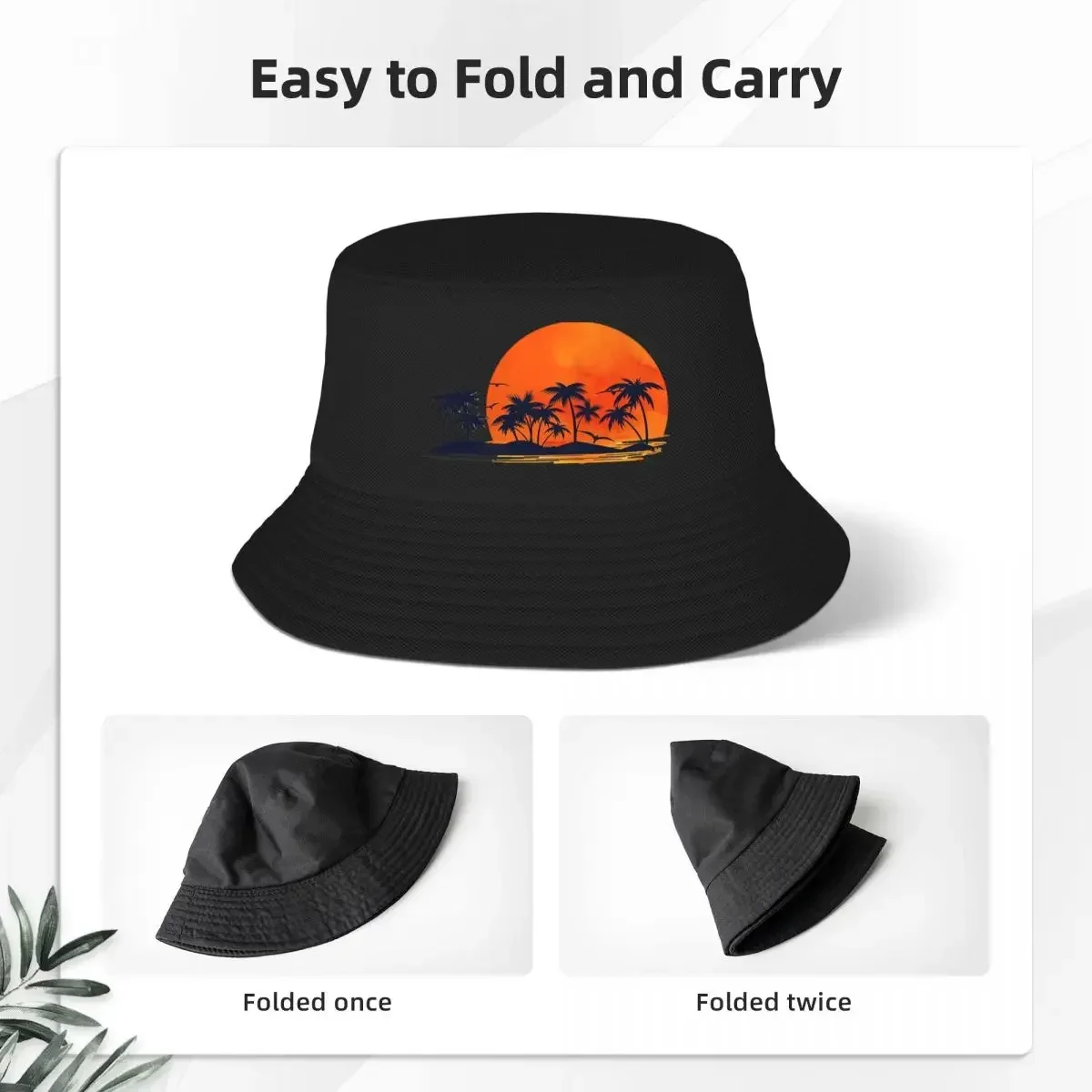 Sunset On Islands With Palm Trees - Red Style - Tropical Edition Bucket Hats For Man Bob Hats Fisherman Hats Beach Fishing Caps