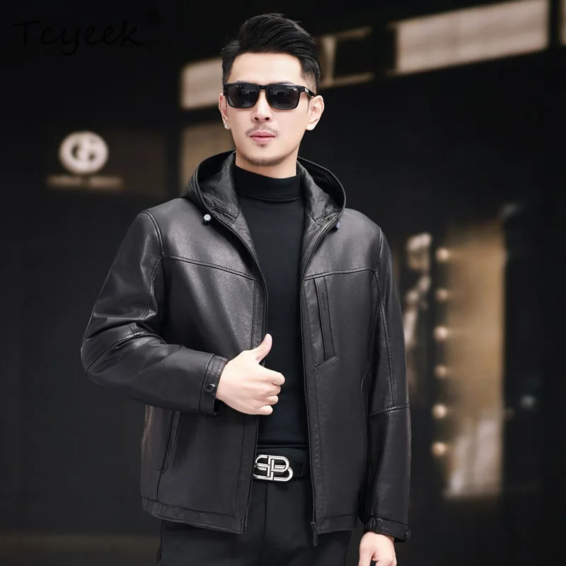 

Tcyeek Genuine Leather Man Jackets Natural Sheepskin Coat Hoodie Spring Autumn Men Clothing Vegetable Tanning Jaqueta De Couro