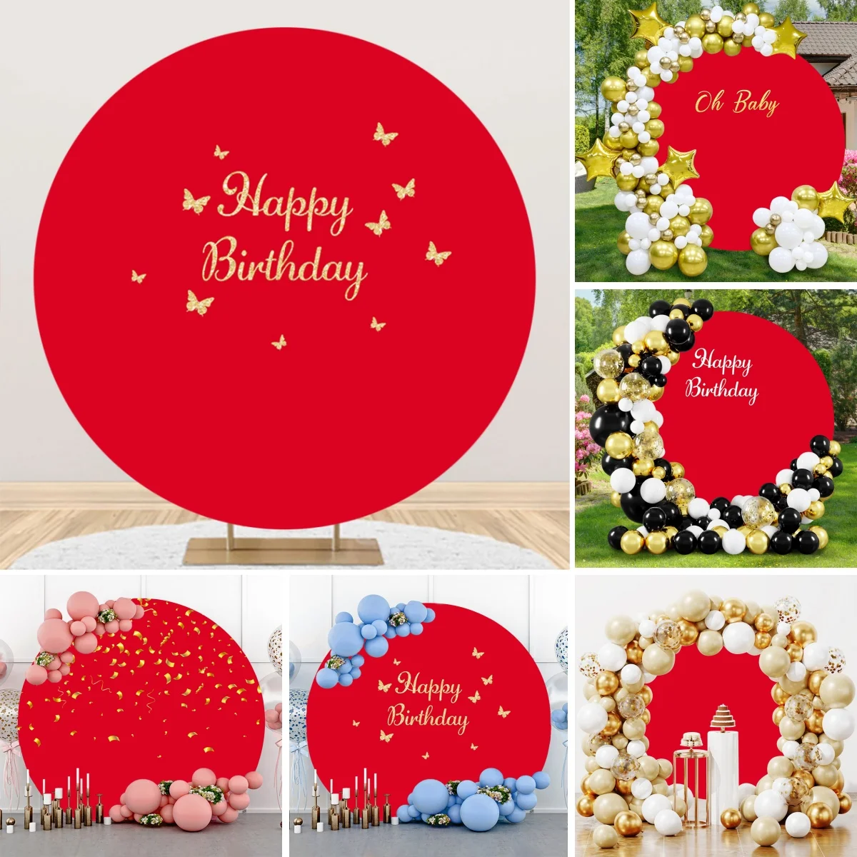 

Red Round Photography Backdrop Flash Newborn Baby Shower Birthday Party Kids Adult Portrait Photo Round Background Photostudio