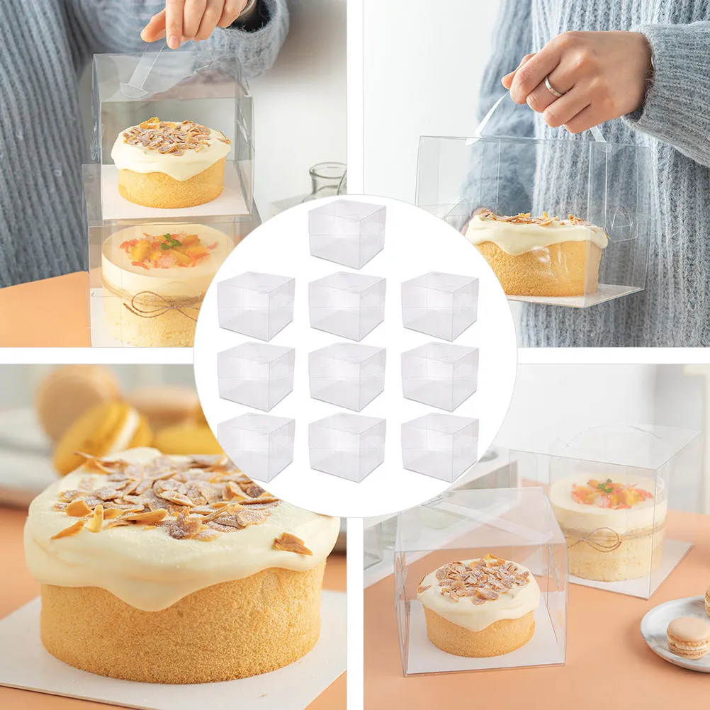 10Pcs Clear Cake Box Transparent Plastic Baking Case for Birthday Wedding Anniversary Dessert Packaging Clear Packing Box