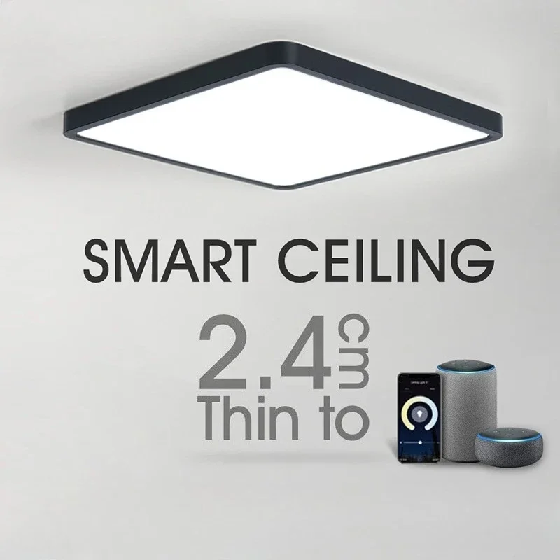 Smart LED Ceiling Lamp Wood Grain App Voice Control Alexa/Google Remote Control Square Ceiling Lights Living Room