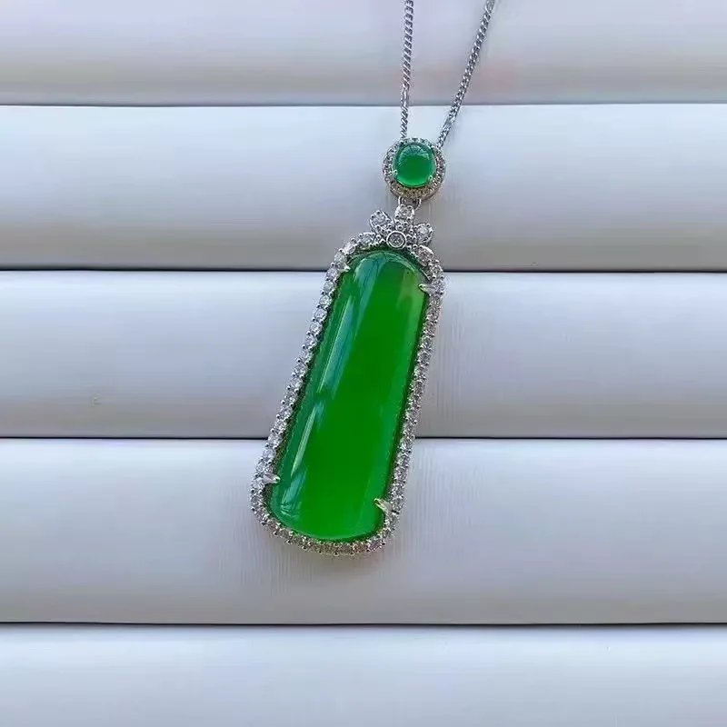 

Natural Color Seed Green Peace and Serenity Chalcedony Necklace Pendant