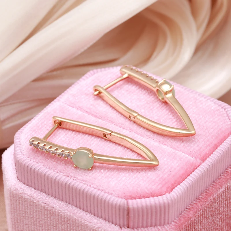 SYOUJYO Green Natural Zircon V Shape Earrings For Women 585 Rose Gold Color All Matching Daily Luxury Jewelry New Best Design