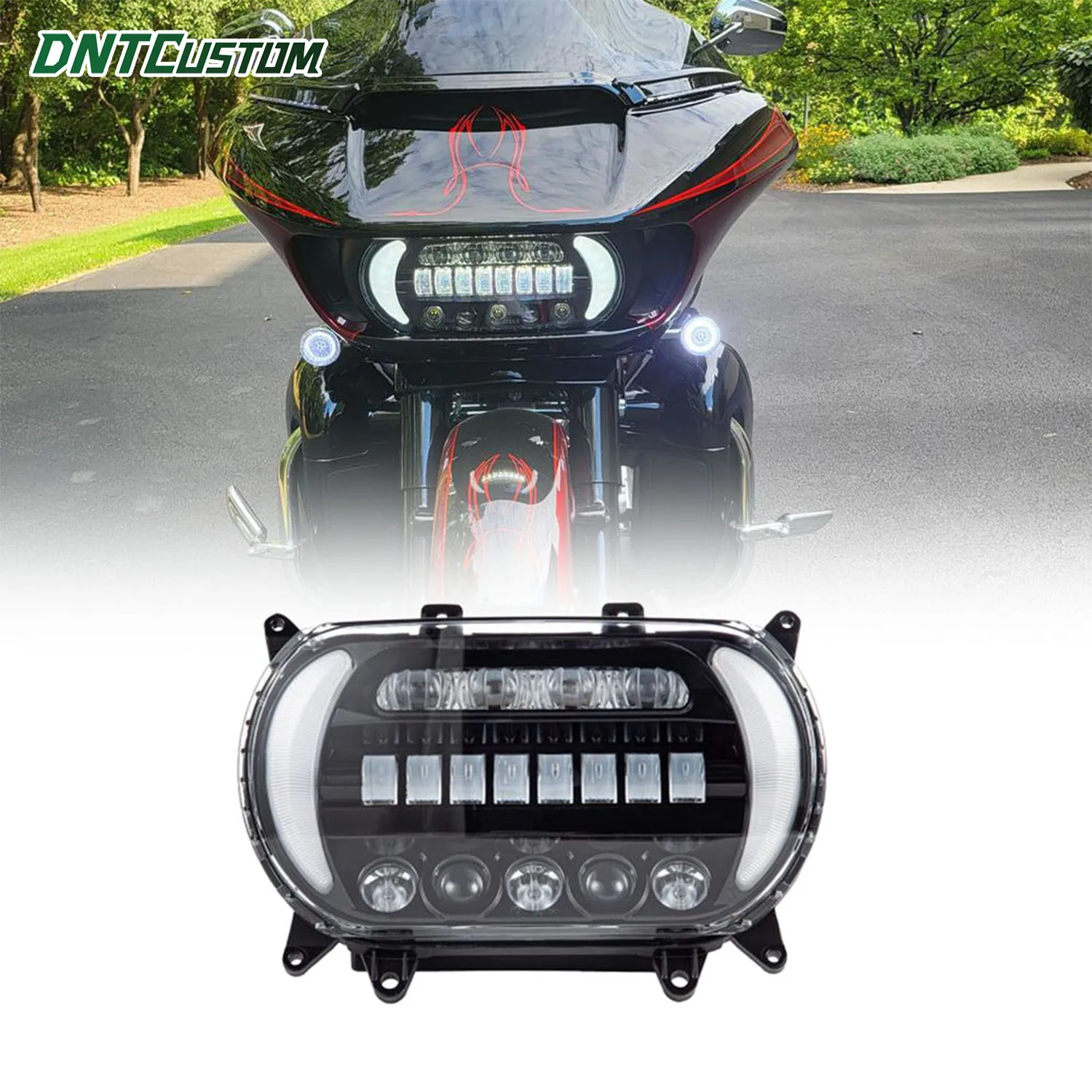 DNTCUSTOM Motorcycle LED Head Lamp High Low Beam with Turn Signal Daytime Running Light for Harley Davidson Road Glide 2015‑2023