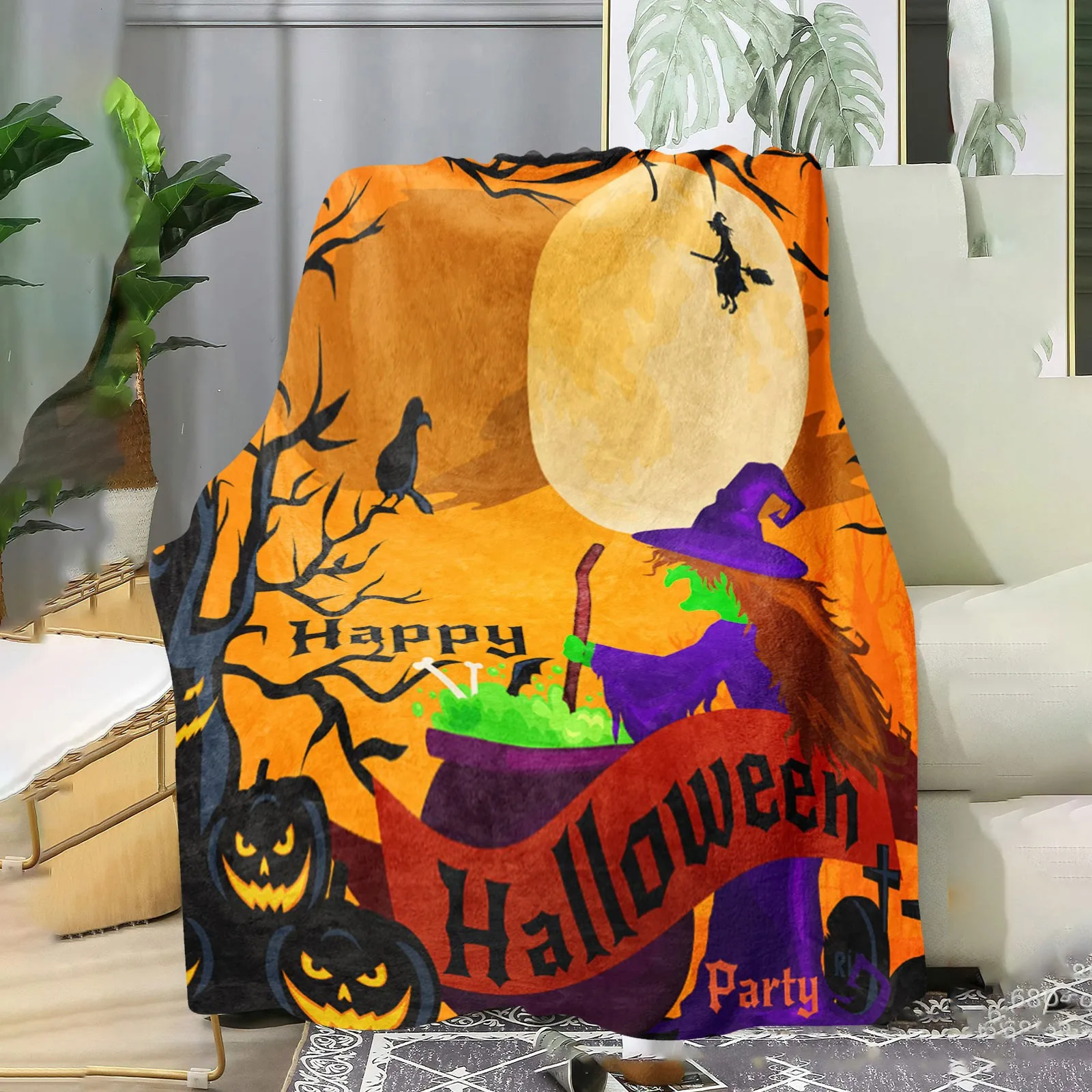 

Halloween Flannel Blanket Pumpkin Ghost Printed Soft Fuzzy Sofa Bed Blanket Warm Office Nap Blanket Halloween Gift Blanket