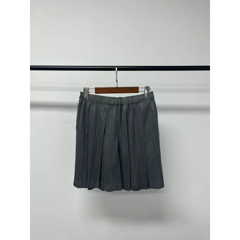 夏三宅プリーツカジュアルルーズワイドレッグカジュアル女性ショーツハイウエストスリム大ストレッチスウェットパンツしわのない幾何学模様