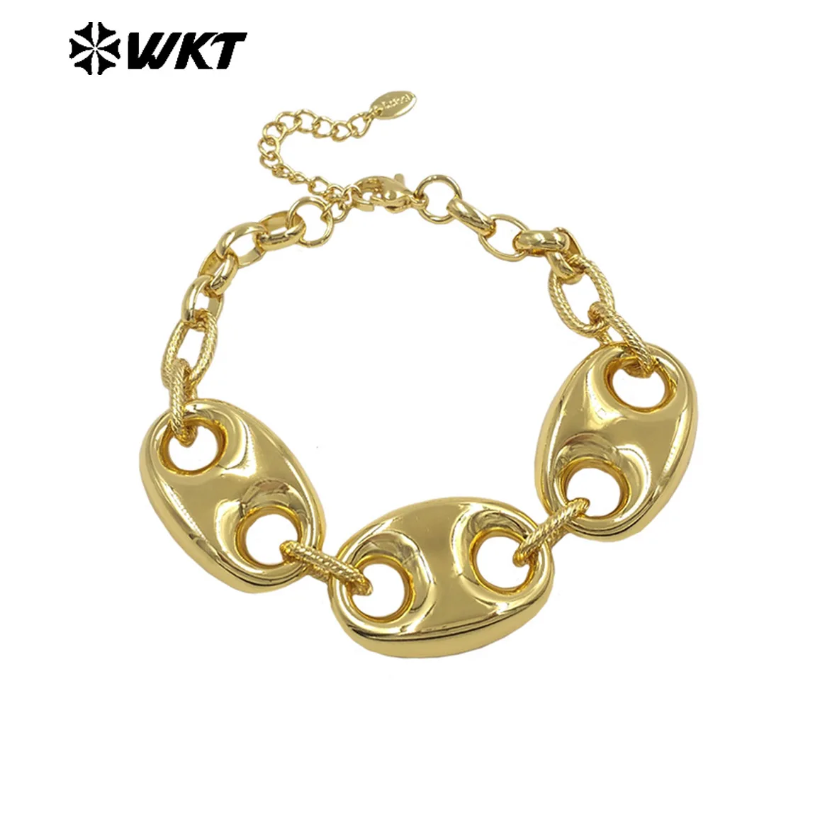 WT-JF378  Fresh Design Gold Electroplated Metal Yellow Brass Pig Nose Charms Splicing Chain Bracelet For Girl Daily Wearing