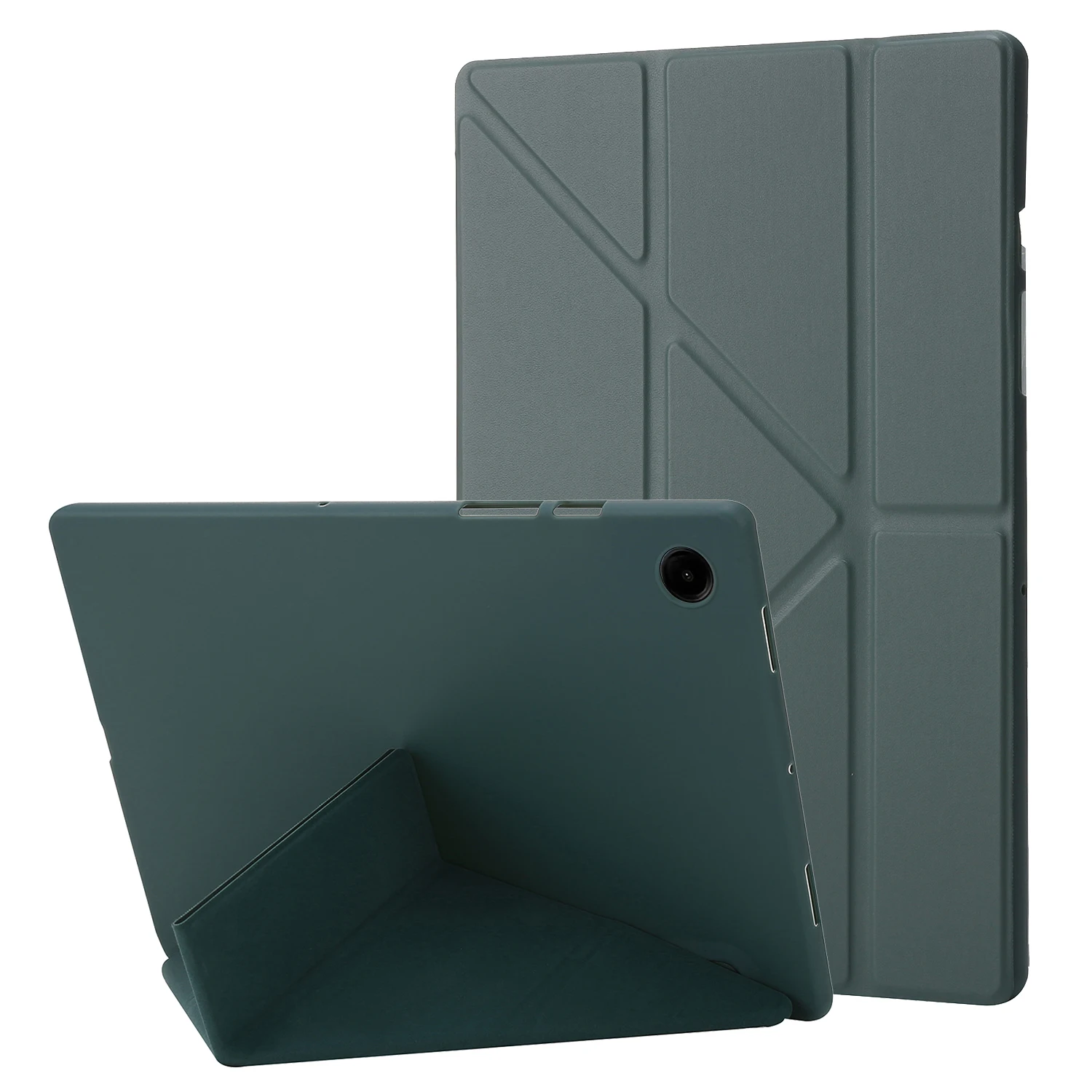 

For Samsung Galaxy Tab A9+ Case Origami Stand Leather+Silicone Tablet Cover - Midnight Green