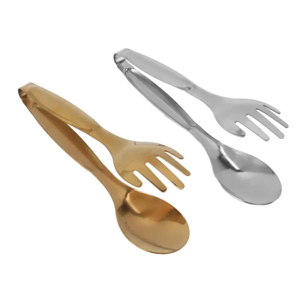 2 PCS Stainless Steel Serving Tongs Compact Size Gold Silver Food Clips Heat Resistant Multipurpose Buffet Tongs Pastry Buffet