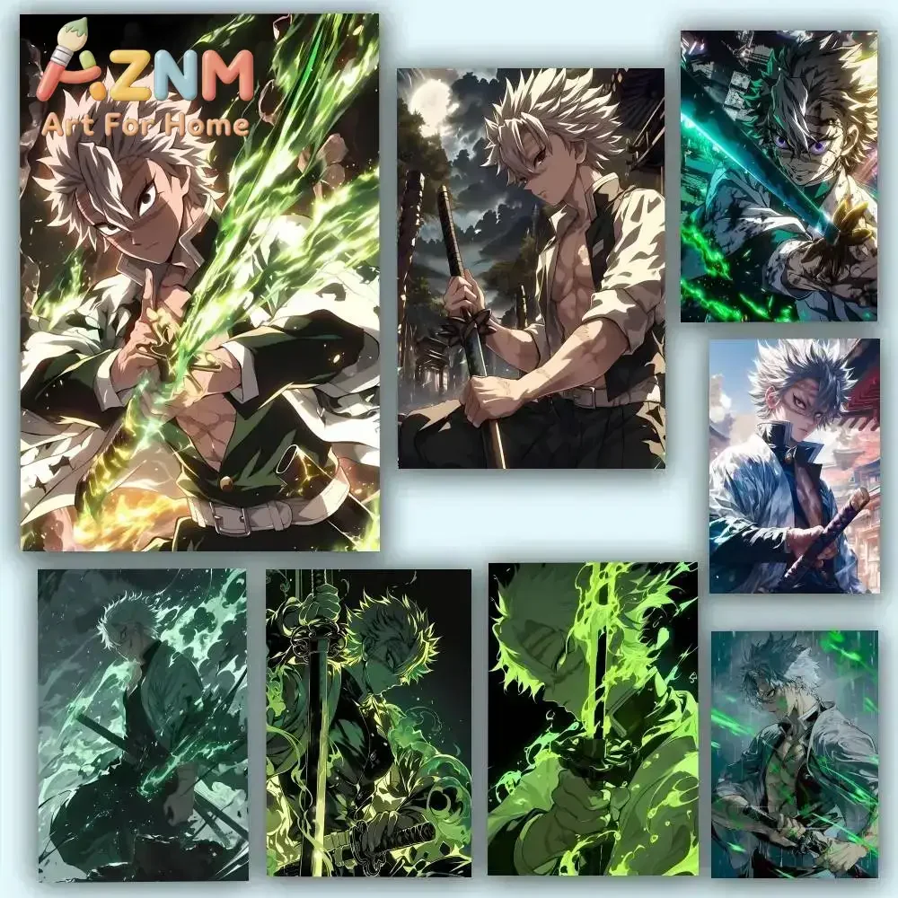 AZNM Demon Slayer Shinazugawa Sanemi Anime Canvas Wall Art Frameless Print Poster for Bedroom Living Room Home Wall Decor