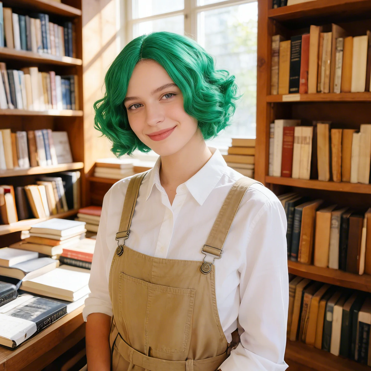 Bright Emerald Green Short Wavy Curly Wig Fluffy Layered Glossy Soft Synthetic Daily Cosplay Fashion