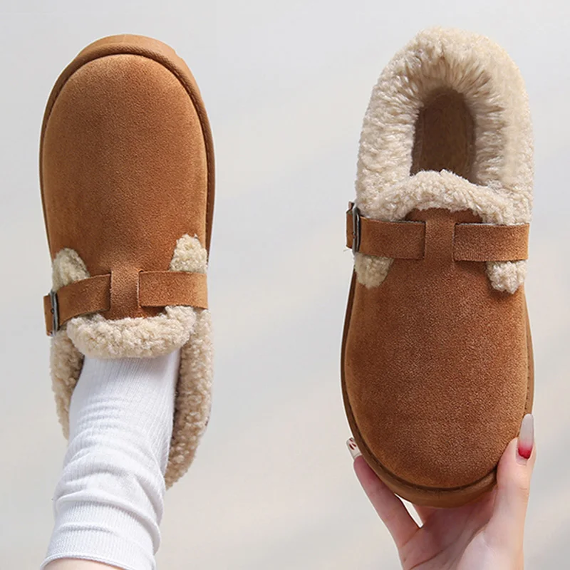 

Ботинки Хутряная зимняя обувь для женщин Ботильоны без шнуровки Зимняя обувь Женская повседневная меховая обувь Черный снег Botas Mujer Тенденции 2025