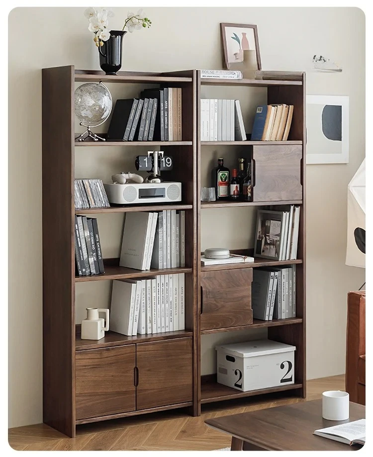

North America Black Walnut Solid Wood Bookshelf Bookcase Hallway Duobao Pavilion Log Floor Solid Wood