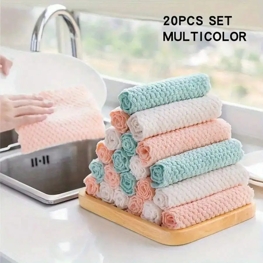10/20 piezas de paños para lavar platos de doble cara, ideales para limpiar la cocina, con un diseño a cuadros que no suelta pelusas, eficaces como...