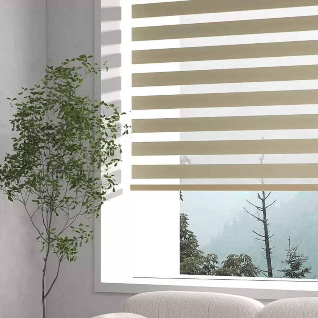High-quality Custom-sized Plain Smart Zebra Blinds Electric Blackout Curtains with Plastic Built-In Installation