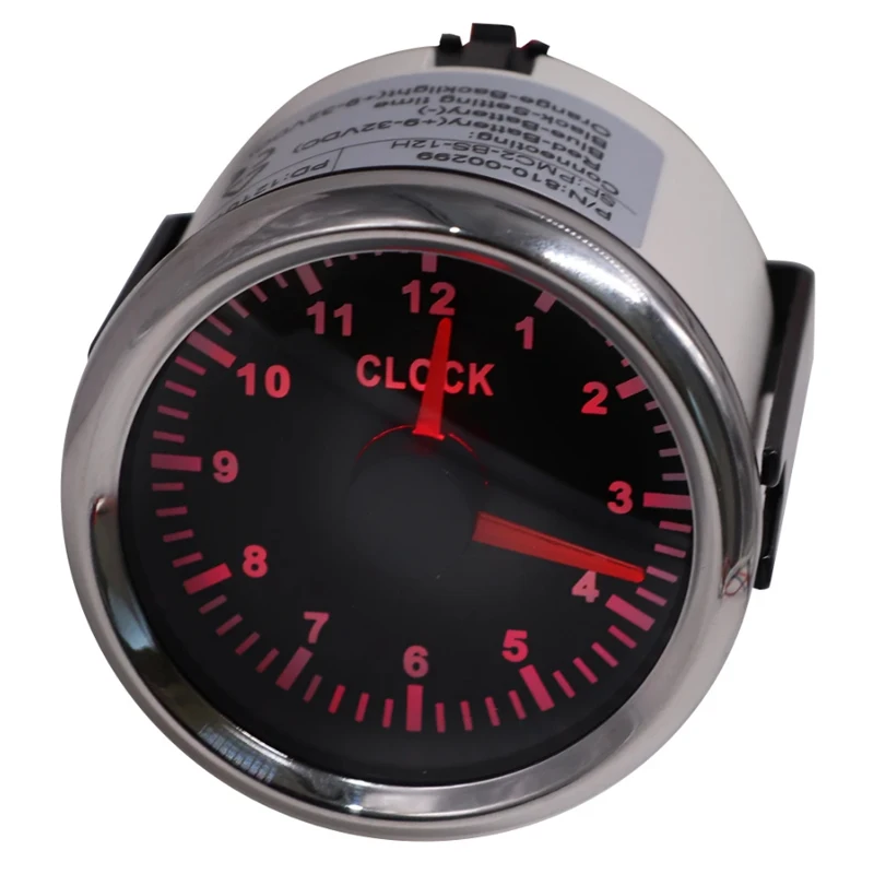 High Quality 52mm Needle Clock Gauges 0-12Hours Display Clock Meters Devices Black Hourmeters with Red or Blue Backlight for Car