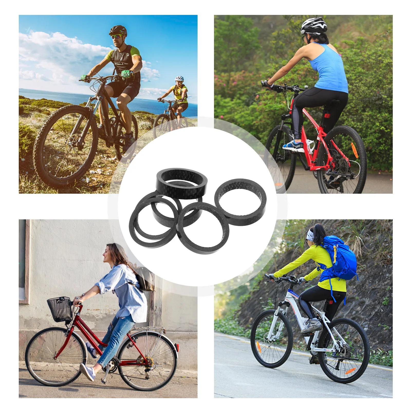 

6Pcs Durable Carbon Fiber Headset Spacer Easy Installation Bike Handlebar Stem Spacers for Mountain and Road Bikes Parts