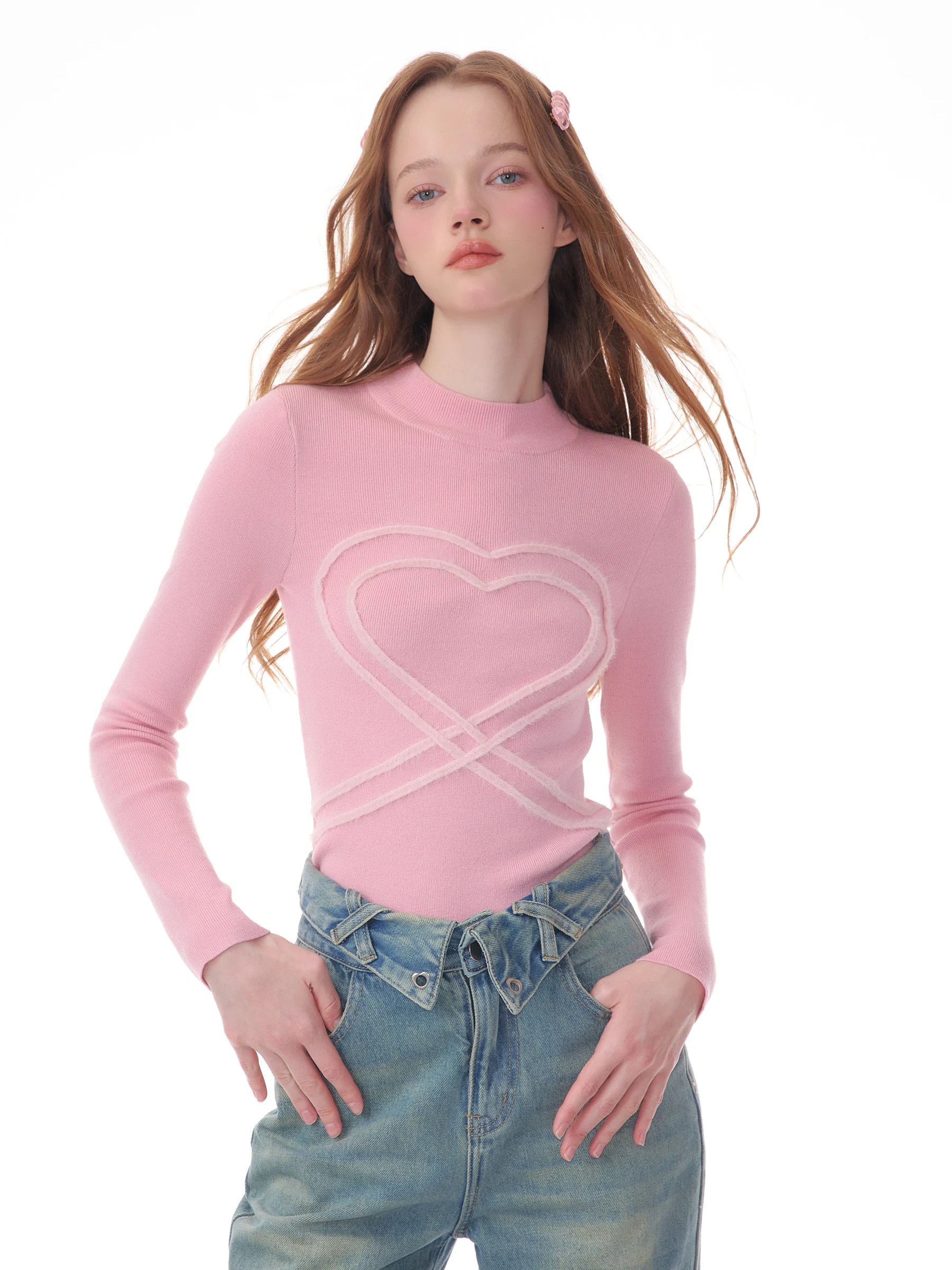 

ZiziFei женская трикотажная основа Thiened f с высоким воротником Love Heart, повседневная облегающая внутренняя одежда, топ на осень-зиму