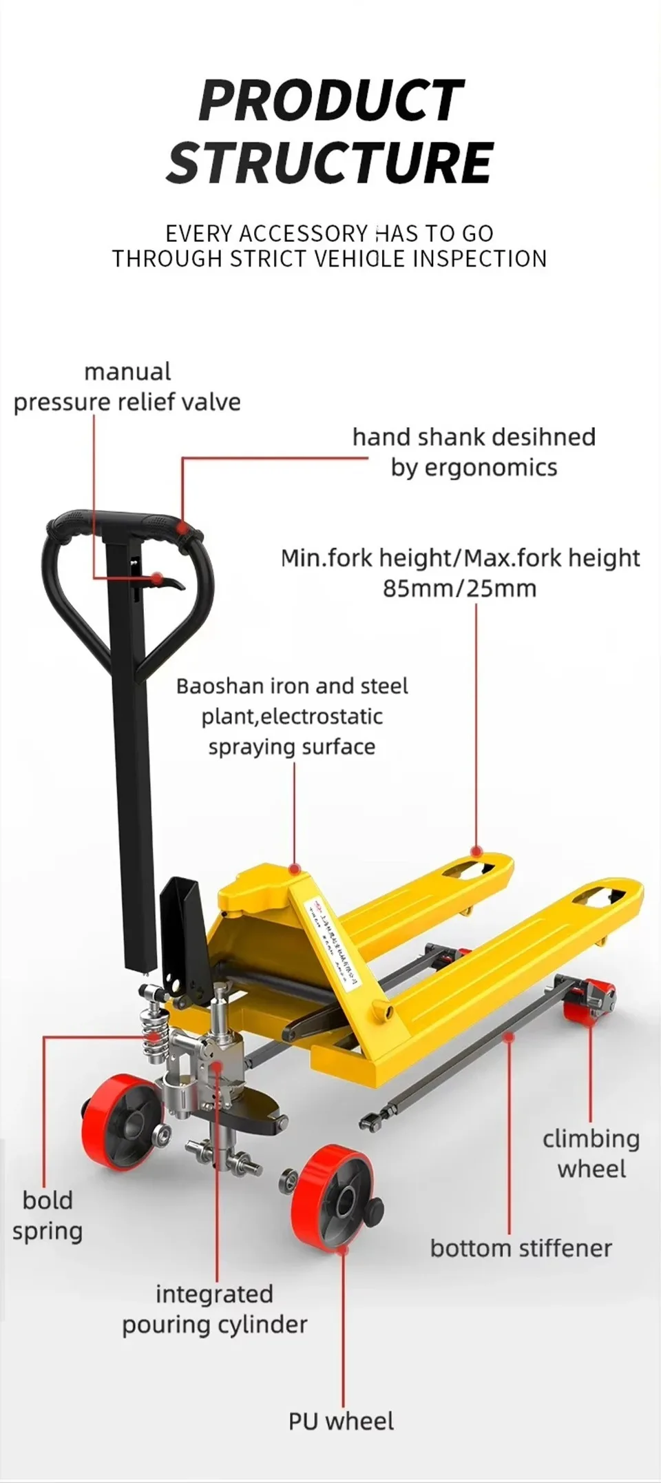 PeiqiForklift ناقل هيدروليكي يدوي 2/3/5 طن مستودع الأرض الثور رافعة البليت رافعة شوكية اليد دفع وسحب مقطورة الرفع #3